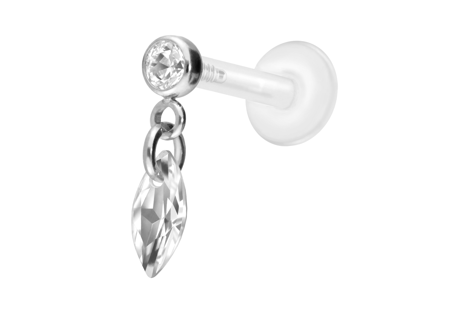 PTFE Labret Piercing mit Innengewinde + Titan-Aufsatz KRISTALLOVAL